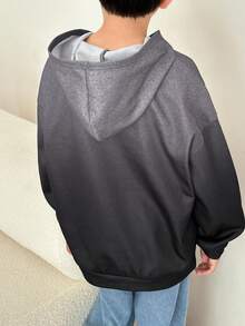 SHEIN Sudadera holgada con estampado de letras degradado en estilo coreano casual para niño preadolescente, adecuada para ir al trabajo, la escuela, uso casual diario, deportes, otoño/invierno - Gris - Ver 7