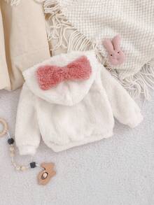 Cozy Pixies Newborn Baby Girl Cartoon Cat Pattern Contrast Color Bow Hooded Long Sleeve Pullover Top