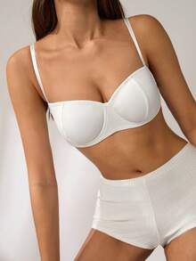 Lowkey Lull 1/2 Cup White Balcony Bra, Lift & Enhance, Minimalist Casual, Suitable For Daily Wear And Vacation - White - View 1