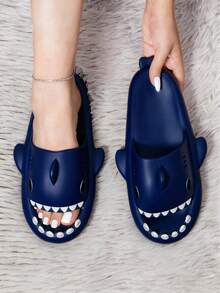 Zapatillas de tiburón de moda para hombres y mujeres, suela suave antideslizante, ideal para interiores y exteriores, zapatillas Four Seasons - Azul Marino - Ver 2