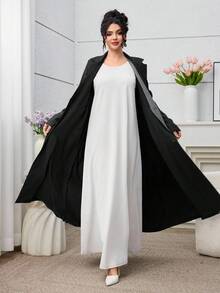 Yasmyna 女士格子拼接通勤时尚独特长袍 - 黑色 - 查看 6