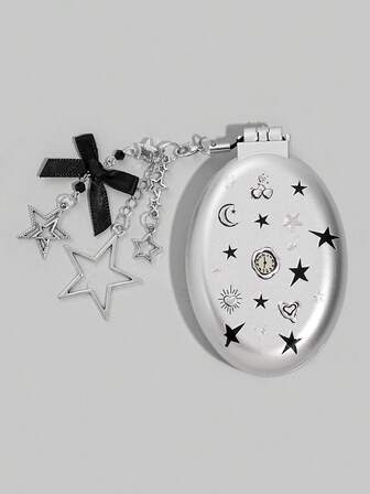 Kawaii 1 pezzo Set pieghevole di pettine e specchio con fiocco carino, pettine ad aria compressa per il ritorno a scuola, pettine e specchio portatile fai-da-te