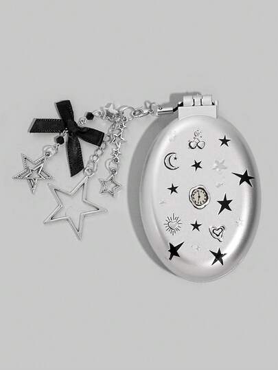 Kawaii 1 pezzo Set pieghevole di pettine e specchio con fiocco carino, pettine ad aria compressa per il ritorno a scuola, pettine e specchio portatile fai-da-te