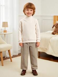 Souflis Souflis 2 件套小男孩罗纹高领上衣和格子裤套装，分层穿搭，百搭秋冬 - 彩色 - 查看 3
