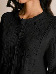 Poéselle 新款休闲宽松复古简约设计女式针织开衫 - 黑色 - 查看 4