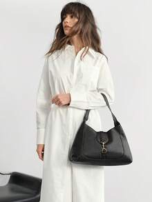 SHECARRY FASHIONABLE MINIMALIST LARGE CAPACITY SHOULDER BAG - Black - View 7