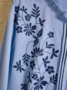 EMERY ROSE 大码女式秋/初春休闲时尚度假蓝色衬衫，长袖女式衬衫，蓝色女式上衣，西式衬衫，女式衬衫上衣，外出穿着，2026新款，简约时尚，适合日常穿着，初春，度假女装，节日女装，春季女装，情人节女装 - 藍色 - 查看 5