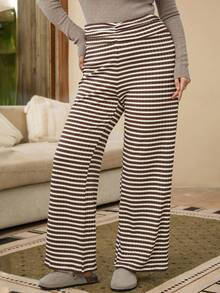 EMERY ROSE Plus Size Women Waist Ruched Striped Wide Leg Loose Casual Pants Stripe Pants Women Pants Palazzo Pants Women - Multicolor - View 4