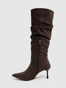 CUCCOO SZL 女士时尚尖头过膝高跟靴 - 咖啡棕 - 查看 4