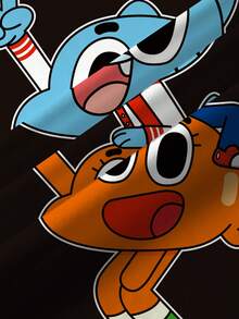 GUMBALL X SHEIN 女式拼色字母和卡通图案圆领短袖 T 恤，夏季 - 白色 - 查看 6