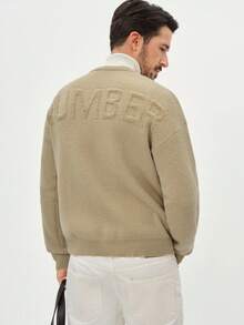 Manfinity CasualKnits Áo len dài tay cổ tròn họa tiết chữ thường dành cho nam, mùa thu/đông - Vàng nhạt - Xem 2