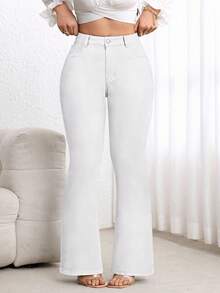 Flexra Plus Size High Waist Slim Fit Flare Jeans - White - View 7
