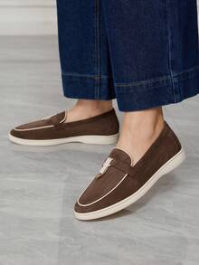 Sleekvia 女式金属装饰休闲平底乐福鞋 - 巧克力棕 - 查看 3