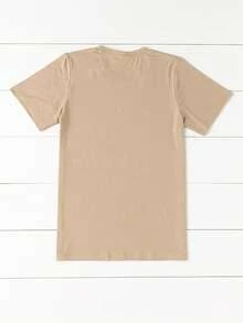 SHEIN LUNE 女士马卡通印花圆领 T 恤图案 T 恤女式上衣 - 卡其色 - 查看 2