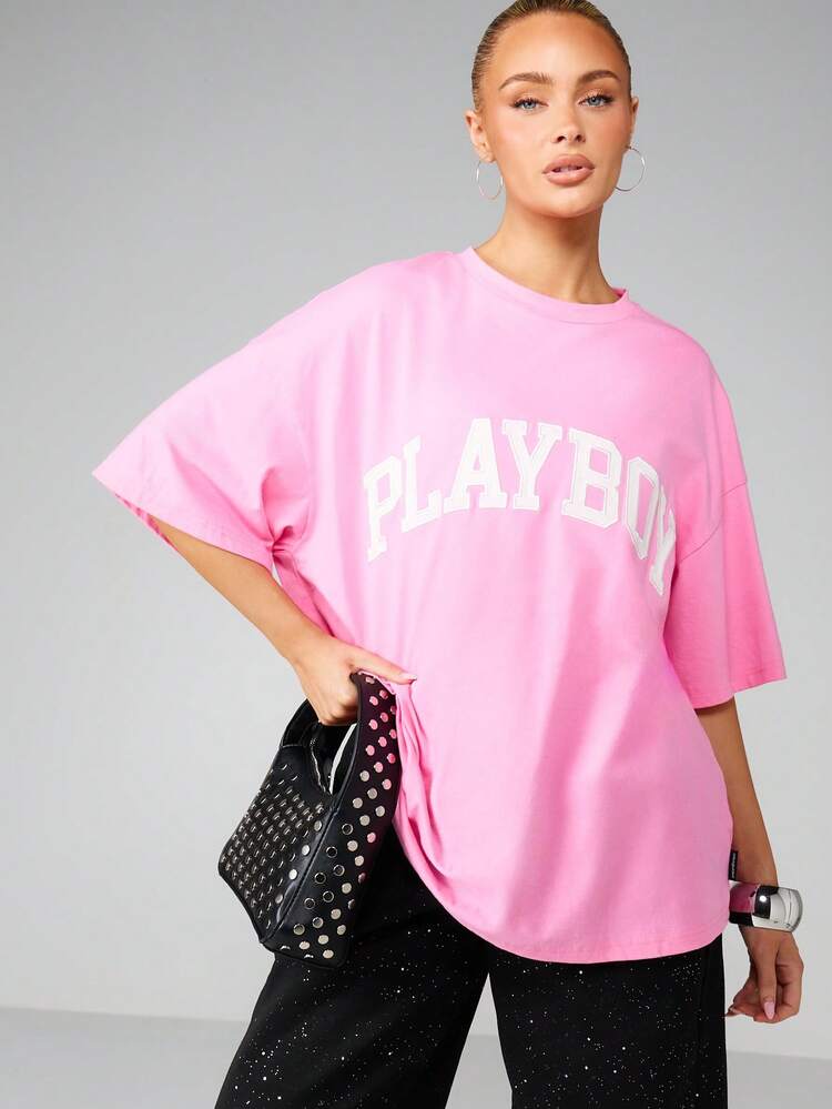 Missguided x Playboy Oversized Graphic T-Shirt With Crew Neck And Short Sleeves For Casual Wear