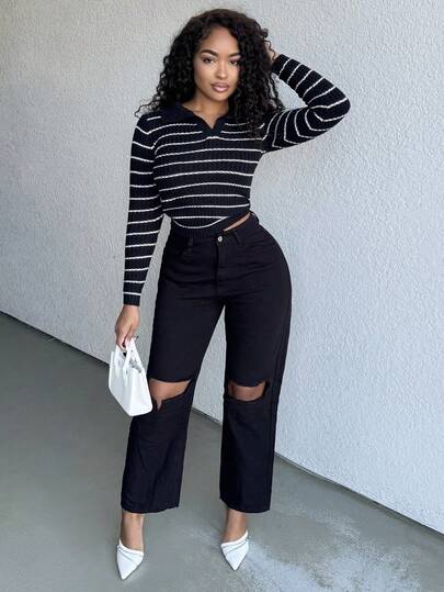 Alexandranx Jeans de pierna recta de talle alto con abertura