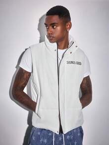 ROMWE MEN Spring Casual Graphic White Men'S Letter Print Zip Front Casual White Vest - White - View 3