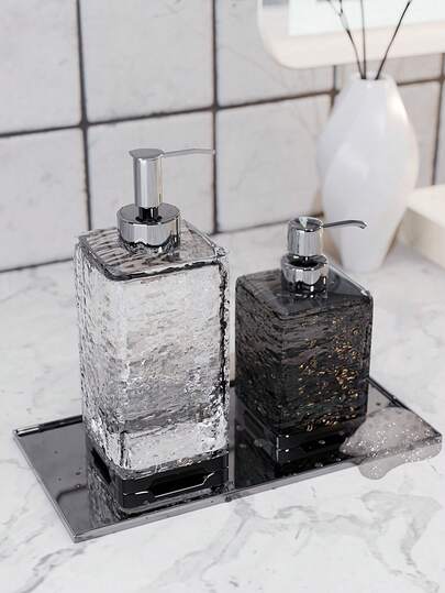 1pc Bathroom Lotion Bottle & Foaming Bottle For Shampoo, Shower Gel, Conditioner, Liquid Soap, 300ml/400ml Gray And White Plastic Water Ripple Refillable Empty Shampoo Pump Bottle, Bathroom Toiletry Stuff, Easy To Clean And Use Home Bathroom Decor Fall Decor Back To School