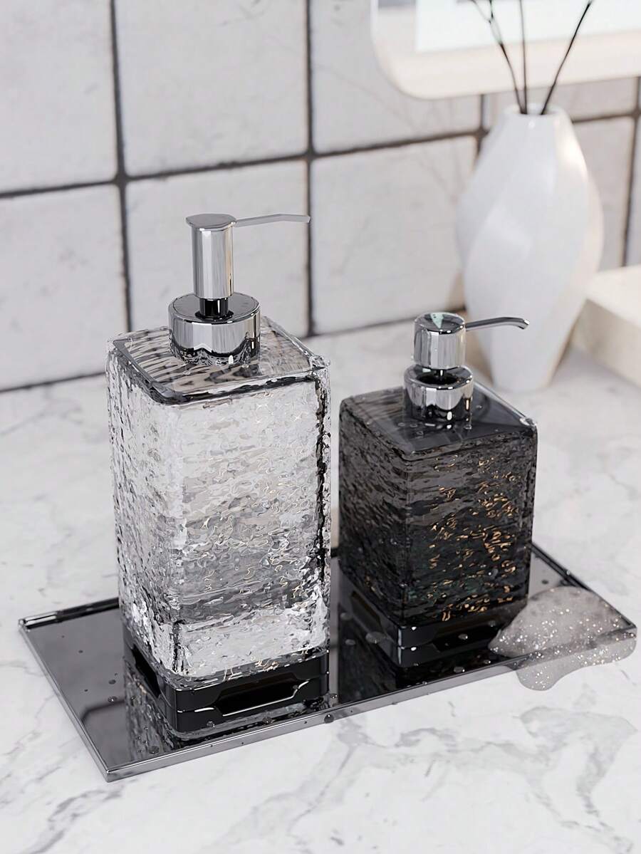 1pc Bathroom Lotion Bottle & Foaming Bottle For Shampoo, Shower Gel, Conditioner, Liquid Soap, 300ml/400ml Gray And White Plastic Water Ripple Refillable Empty Shampoo Pump Bottle, Bathroom Toiletry Stuff, Easy To Clean And Use Home Bathroom Decor Fall Decor Back To School - Multicolor - View 1