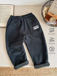 LMoss Kids LMoss 男童针织纯色字母宽松休闲裤，冬季服装，黑色裤子，秋季，舒适的秋冬款式，秋冬服装