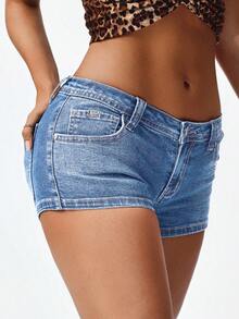 Jeanoix Women's Fashion Sexy Denim Low Waist Mini Shorts - Light Wash - View 5