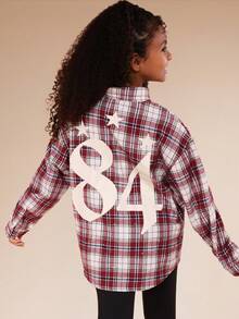SUMWON Tween Plaid Button Down Shirt With Long Sleeves And Collared Neckline For School And Casual Wear Vacation - Burgundy - View 1