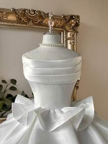 Lovelzi Elegant, Romantic, Fashionable White Satin Off Shoulder Ruffle Hem Dress, Suitable For Bachelorette Party, Wedding, Graduation, Vacation, Afternoon Tea, Bridal Shower - White - View 3