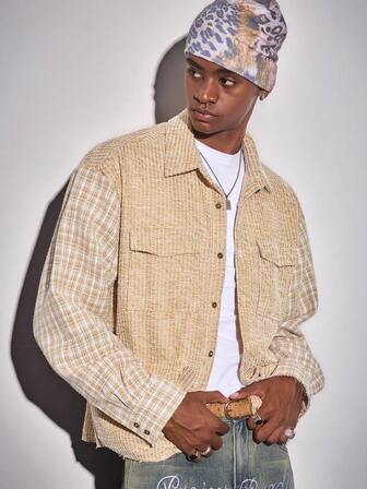 Street Life Men's Fashionable Plaid Casual Patchwork Shacket