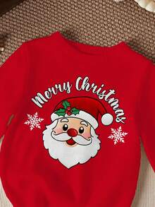 SHEIN Boys' Casual Stylish Warm & Comfortable Classic Christmas, Christmas Tree Pattern, Cute Style, Santa Claus Pattern, Simple Christmas Pattern Sweater, Suitable For Autumn/Winter - Red - View 5