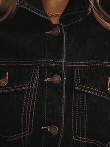 Aralina Winter / Summer Cinched Waist Denim Jacket - Black - View 10