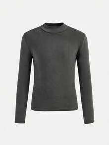 SHEIN 两件套男童休闲纯色圆领长袖上衣和裤子内搭套装，波西米亚哥特风 Y2K 街头风锐舞度假假日派对节日秋冬复古休闲舒适装