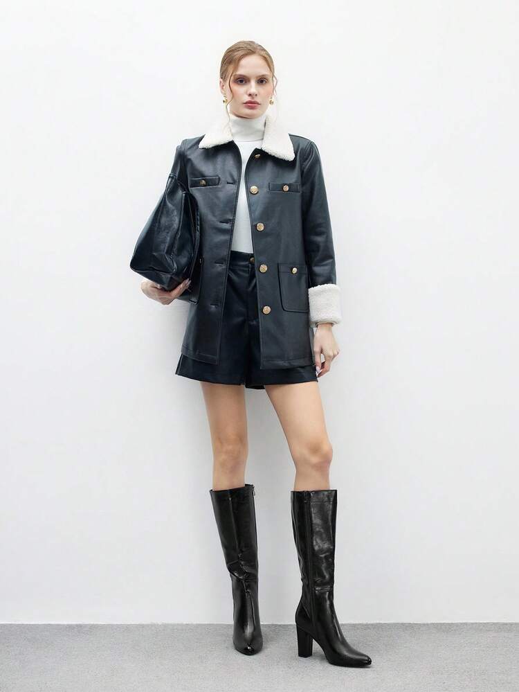 CUCCOO BIZCHIC Autumn/Winter New European & American Fashion Versatile High Heel Mid-Calf Boots, Leather Boots, Side Zipper Chunky Heel Women Boots