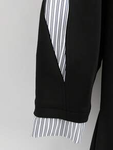 INAWLY Sudadera casual holgada de talla grande para mujer con bloques de color, rayas y botón con forma de corazón - Negro - Ver 5