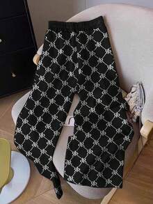 Resyla Pantalones de chándal casuales de mujer con cintura elástica y estampado - Negro - Ver 2