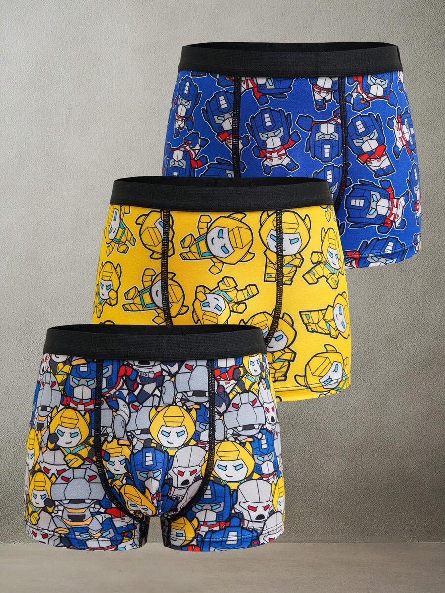 Transformers X SHEIN 男童舒适、柔软、可爱卡通机器人印花平角内裤 - 彩色 - 查看 1