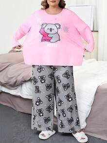 SHEIN CURVE+ Conjunto informal de dos piezas con estampado para mujer de talla grande - Multicolor - Ver 5