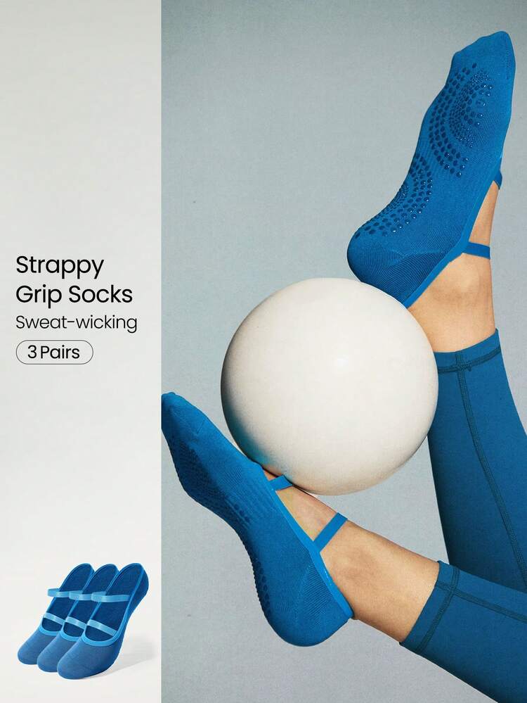 GLOWMODE 3 Pairs Yoga & Pilates Non-Slip Grip Socks With Seamless Toe Construction Yoga Daily