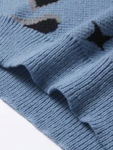 Manfinity Hypemode Herren Lässig Pentagramm Muster Rundhals Langarm Pullover, Herbst/Winter - Blau - Übersicht 6