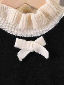 Váy nơ cho bé gái, Váy len viền bèo mới, Váy công chúa phong cách học sinh cho bé gái, Thu/Đông - màu đen - Xem 3