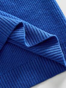 ROMWE MEN Casual 男士宽松圆领长袖休闲毛衣，秋冬款 - 藍色 - 查看 5