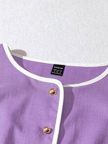 SHEIN Clasi 女士优雅撞色装饰两件套，紫红色，夏季 - 紫色 - 查看 3