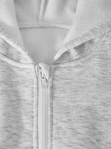 Sparklyn 2pcs/Set Teenage Girls' Floral Gray Hooded Zip-Up Cardigan With Loose Dropped Shoulder And Ribbed Waist, Paired With Matching Loose Fit Relaxed Pants, Casual Sports College Style Outfit, Suitable For Outdoor, Indoor, Sports, Party, School, Spring/Autumn/Winter - Grey - View 5