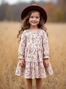 Emery Rose Kids Emery Rose Kids 少女白色夏季仙女碎花圓領泡泡長袖A字蛋糕裙，親子套裝媽媽與姐妹與我新娘婚禮派對 - 白色 - 查看 3