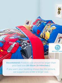 Transformers X SHEIN 3pcs Cartoon Car Print Quilt Cover Set, Sanded Material, Soft And Warm, Blue Quilt Cover, Multiple Sizes, Suitable For Single Bed/Double Bed/Queen Bed/King Bed,Gift Ideas - 彩色 - 查看 11