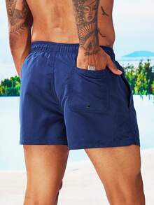 Manfinity Swimmode Men's Drawstring Waist Pocket Beach Shorts - Navy Blue - View 2