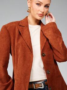 MISSGUIDED Corduroy Blazer Jacket With Button Closure And Notch Lapels For Professional Office Wear - Brown - View 3