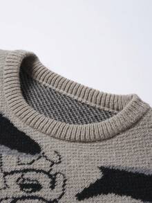 Manfinity Hypemode Suéter casual de hombre con estampado de estrellas y astronautas, otoño/invierno - Caqui - Ver 4