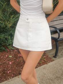 Sydney Algeri Women's Casual Solid Color Versatile Super Short Denim Skirt, Summer, Tall Women - White - View 5