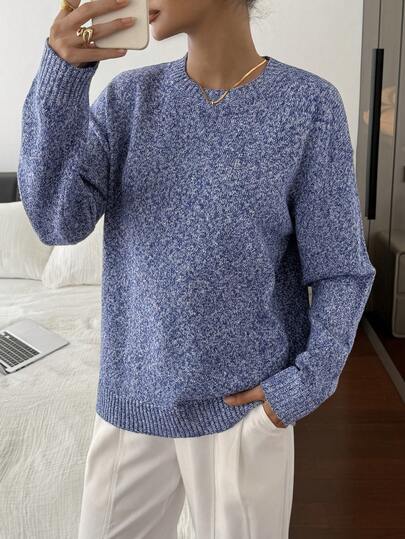 DAZY Suéter holgado y acogedor de punto, jersey holgado y vintage de cuello redondo para mujer, otoño/invierno