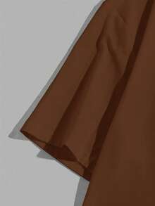 Manfinity Joysei 男士休闲纯色字母压纹短袖T恤，夏季 - 棕色 - 查看 5